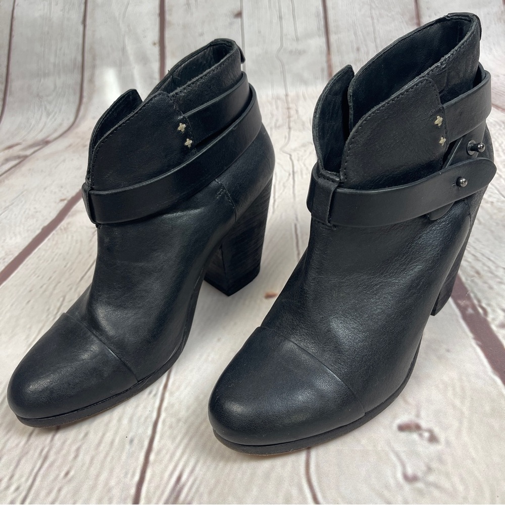 RAG & BONE Harrow black leather ankle heel booties, size 37 (US 7)